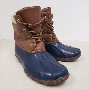 Jessica Carlyle Womens "Gavin" 63L Ankle Duck Boot (Tan/ Navy) Size 6
